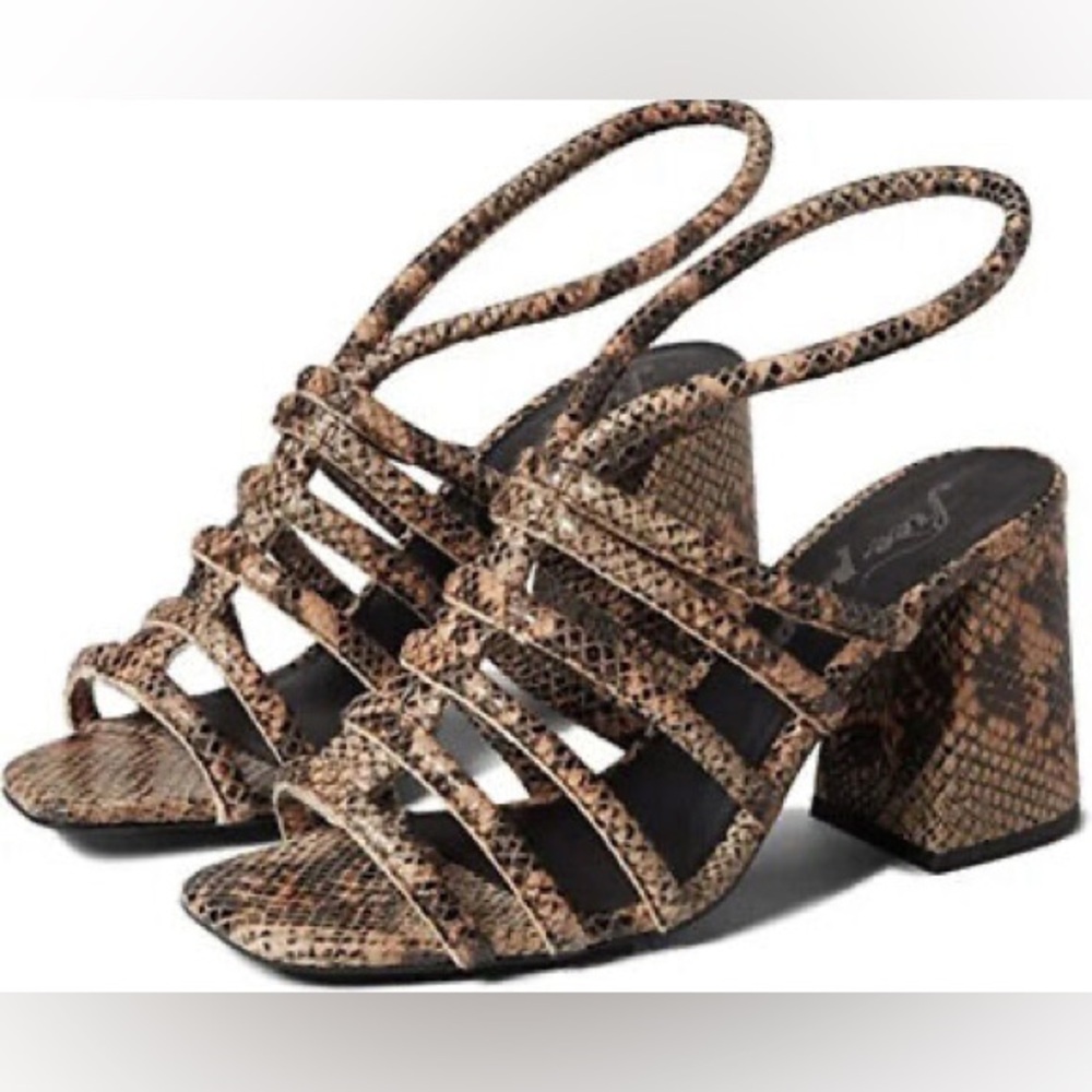 NEW Free People Colette Cinched Block Heel Strappy Snake Print Sandals size 39 - Picture 8 of 11